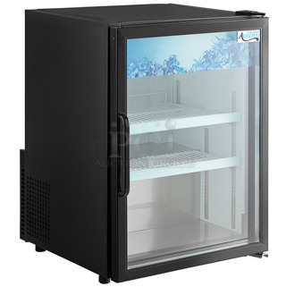 BRAND NEW SCRATCH AND DENT! Avantco CRM-5-HC Black Countertop Display Refrigerator with Swing Door - 3.9 Cu. Ft. 115 Volts, 1 Phase. Cannot Test Due To Cut Power Cord