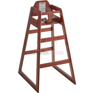 BRAND NEW SCRATCH AND DENT! Lancaster Table & Seating 164HIGHBKDMAH  Unassembled Bar Height Wooden High Chair with Mahogany Finish. May Be Missing Pieces.
