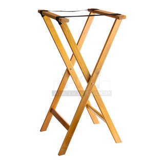 BRAND NEW SCRATCH AND DENT! Lancaster Table & Seating 371TS32LTBRN 18 1/2" x 16 1/4" x 32" Folding Wood Tray Stand Light Brown. May Be Missing Pieces.