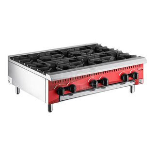 BRAND NEW SCRATCH AND DENT! 2023 Avantco 177CAGR636 Chef Series Stainless Steel Commercial 36" 6 Burner Natural Gas Powered Countertop Range. 150,000 BTU