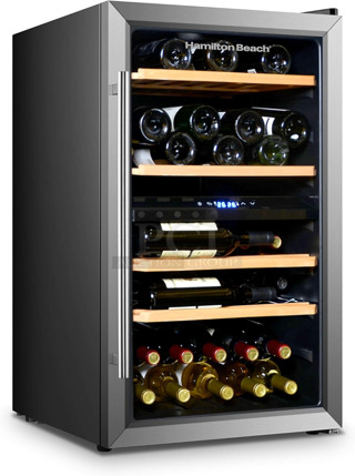 BRAND NEW SCRATCH AND DENT! Hamilton Beach HBWF4300-6COM Stainless Steel 43-Bottle Wine Cooler Fridge Cellar with Wooden Shelves, Digital Control, Mirror Finish. 115 Volts, 1 Phase. Tested and Working!