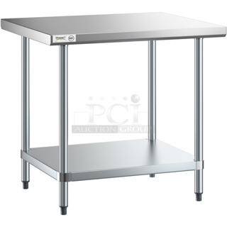BRAND NEW SCRATCH AND DENT! Regency 600T3036G 30" x 36" 18-Gauge 304 Stainless Steel Commercial Work Table with Galvanized Legs and Undershelf. May Be Missing Pieces.