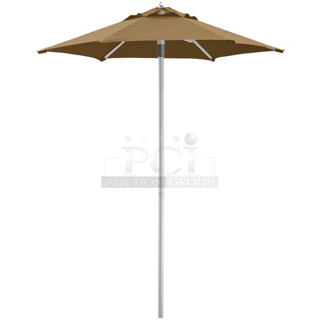 3 BRAND NEW SCRATCH AND DENT! Lancaster Table & Seating 6' Push Lift Aluminum Umbrella; 2 164UMBAL06CN and 1 164UMBAL06PB. 3 Times Your Bid!