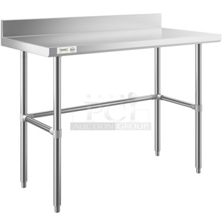 BRAND NEW SCRATCH AND DENT! Regency 600WT24X48BS 24" x 48" 16-Gauge 304 Stainless Steel Commercial Open Base Work Table with 4" Backsplash. May Be Missing Pieces.