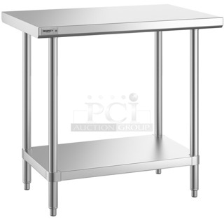 BRAND NEW SCRATCH AND DENT! Regency 600TSS2436S Spec Line 24" x 36" 14 Gauge Stainless Steel Commercial Work Table with Undershelf. May Be Missing Pieces.