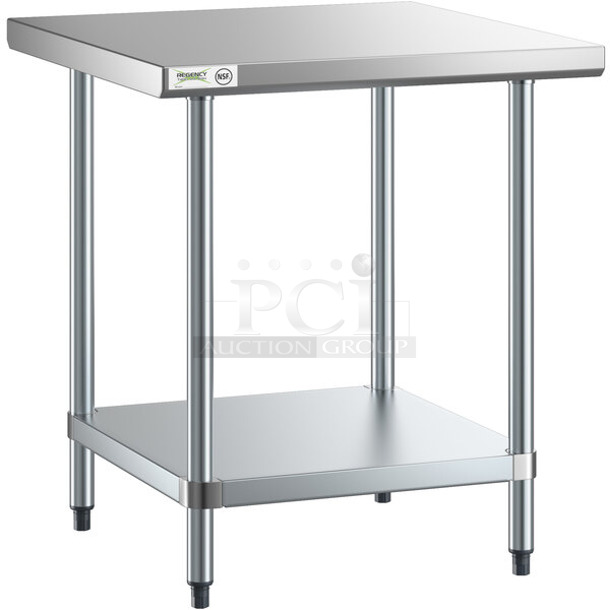 BRAND NEW SCRATCH AND DENT! Regency 600T3030G 30" x 30" 18-Gauge 304 Stainless Steel Commercial Work Table with Galvanized Legs and Undershelf. May Be Missing Pieces. - Image 1 of 2