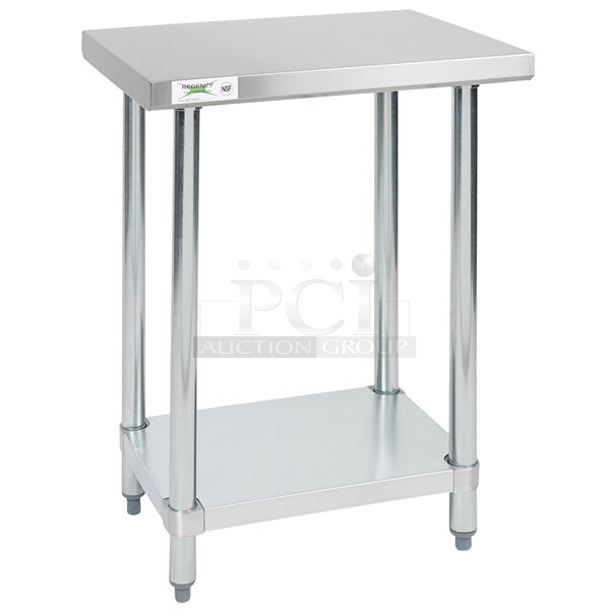 BRAND NEW SCRATCH AND DENT! Regency 600T1824G 18" x 24" 18-Gauge 304 Stainless Steel Commercial Work Table with Galvanized Legs and Undershelf. May Be Missing Pieces. - Image 1 of 2