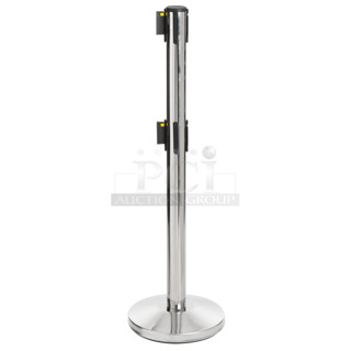 Box of 2 BRAND NEW SCRATCH AND DENT! Lancaster Table & Seating 164RSD40SS Chrome 40" ADA Compliant Stanchion with Dual 10' Retractable Belt. May Be Missing Pieces.