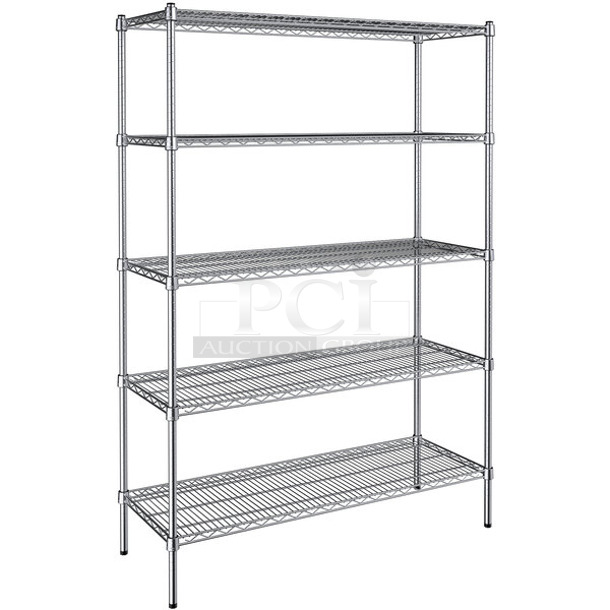 BRAND NEW SCRATCH AND DENT! Steelton 465C1848KE5 18" x 48" NSF Chrome 5-Shelf Kit with 72" Posts. May Be Missing Pieces. - Image 1 of 5