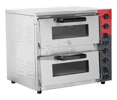BRAND NEW SCRATCH AND DENT! 2023 Crosson CPO-320 Stainless Steel Commercial Countertop Electric Powered 2 Deck Pizza Oven w/ Cooking Stones; 1 Broken. 120 Volts, 1 Phase.
