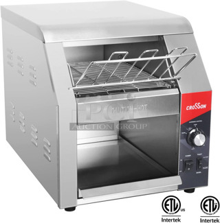 BRAND NEW SCRATCH AND DENT! 2023 Crosson CCT-500 Stainless Steel Commercial Countertop Electric Powered Conveyor Toaster Oven. 120 Volts, 1 Phase. Tested and Working!