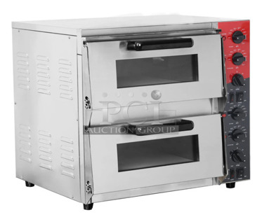 BRAND NEW SCRATCH AND DENT! 2023 Crosson CPO-320 Stainless Steel Commercial Countertop Electric Powered 2 Deck Pizza Oven w/ Cooking Stones. 120 Volts, 1 Phase. Tested and Working!
