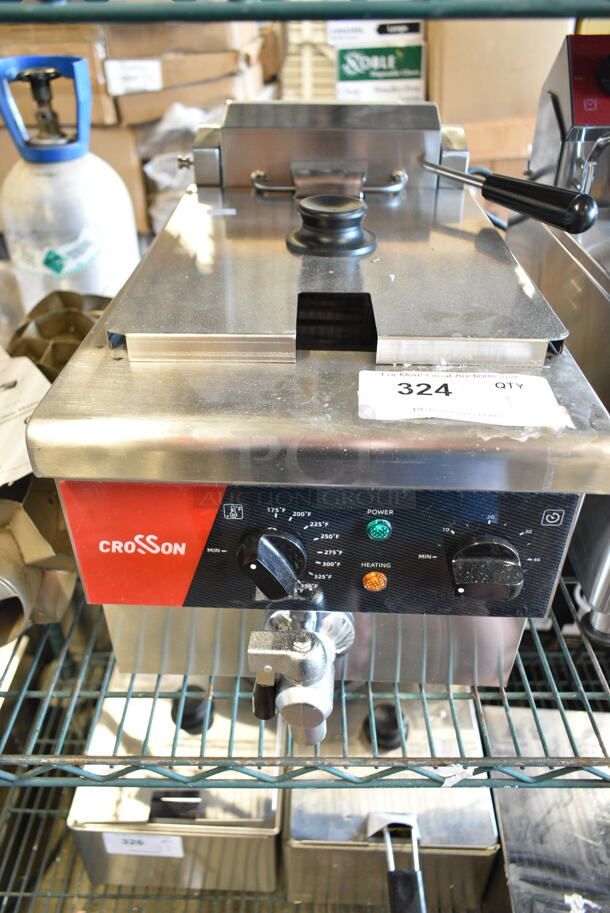 BRAND NEW SCRATCH AND DENT! 2024 Crosson EF-6V Stainless Steel Commercial Countertop Electric Powered Fryer w/ Metal Fry Basket and Lid. 120 Volts, 1 Phase. - Image 2 of 5