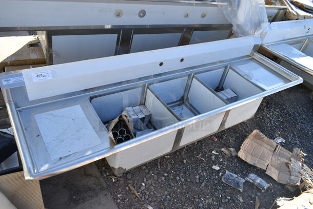 BRAND NEW SCRATCH AND DENT! Steelton 522CS31818LR 90" 18-Gauge Stainless Steel Three Compartment Commercial Sink with 2 Drainboards - 18" x 18" x 12" Bowls` - Image 2 of 8