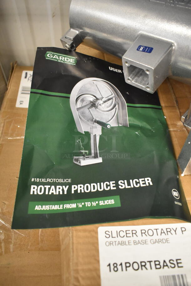 BRAND NEW SCRATCH AND DENT! Garde 181XLROTOSLICE Metal 1/8" to 1/2" Adjustable Fruit / Vegetable Rotary Slicer w/ Garde 181PORTBASE Portable Mounting Base - Image 9 of 9