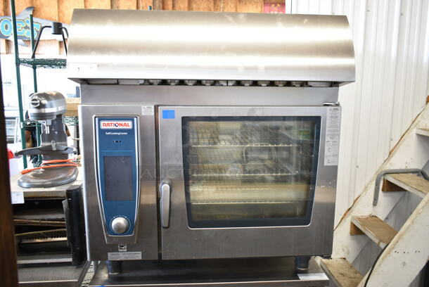 2019 Rational SCC WE 62 Stainless Steel Commercial Electric Powered SelfCooking Center Combi Convection Oven w/ Hood on Equipment Stand. 208 Volts, 3 Phase. Unit Was Pulled From a Working Environment! - Image 3 of 10