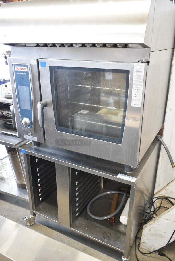 2019 Rational SCC WE 62 Stainless Steel Commercial Electric Powered SelfCooking Center Combi Convection Oven w/ Hood on Equipment Stand. 208 Volts, 3 Phase. Unit Was Pulled From a Working Environment! - Image 4 of 10