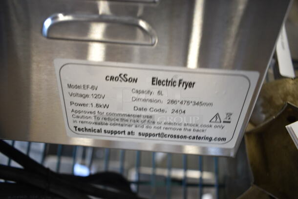 BRAND NEW SCRATCH AND DENT! 2024 Crosson EF-6V Stainless Steel Commercial Countertop Electric Powered Fryer w/ Metal Fry Basket and Lid. 120 Volts, 1 Phase. - Image 5 of 5