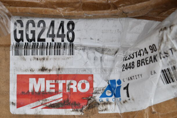 BRAND NEW SCRATCH AND DENT! Metro GG2448 24" x 48" Stainless Steel Workstation and Serving Cart with "Breakfast On the Go" Sign. May Be Missing Pieces. - Image 4 of 4