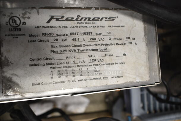 Reimers RH-20 Stainless Steel Commercial Steam Boiler. 240 Volts, 3 Phase.  - Image 7 of 7