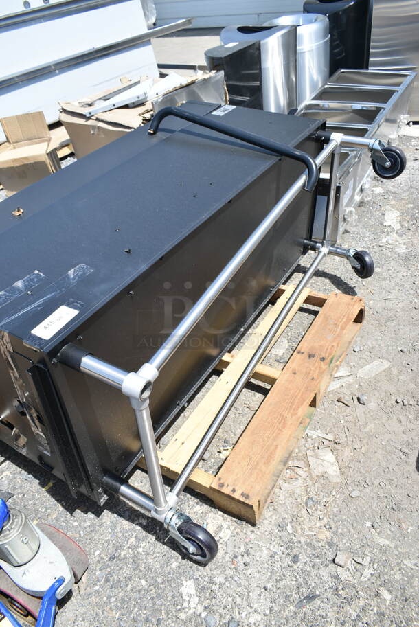 BRAND NEW SCRATCH AND DENT! Backyard Pro 554SMOKR60AS 60" Charcoal / Wood Smoker Grill with Adjustable Grates and Dome on Commercial Casters.  - Image 3 of 7