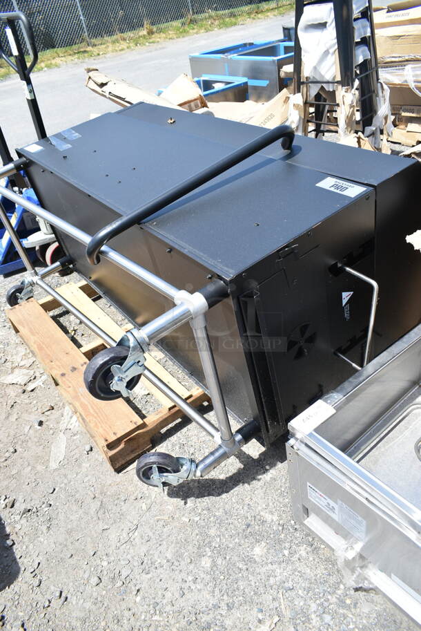 BRAND NEW SCRATCH AND DENT! Backyard Pro 554SMOKR60AS 60" Charcoal / Wood Smoker Grill with Adjustable Grates and Dome on Commercial Casters.  - Image 4 of 7