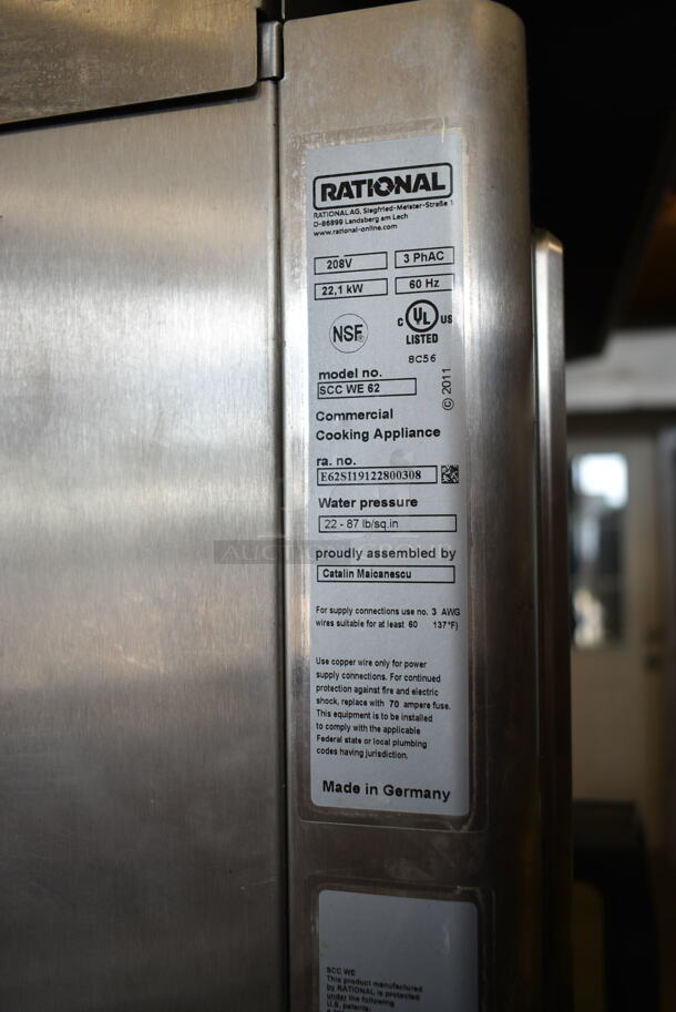2019 Rational SCC WE 62 Stainless Steel Commercial Electric Powered SelfCooking Center Combi Convection Oven w/ Hood on Equipment Stand. 208 Volts, 3 Phase. Unit Was Pulled From a Working Environment! - Image 10 of 10