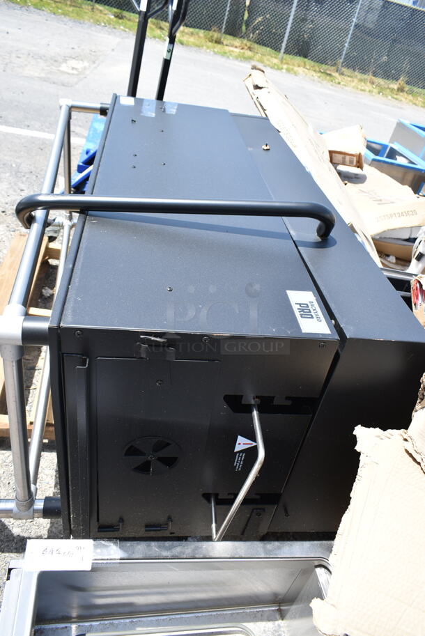 BRAND NEW SCRATCH AND DENT! Backyard Pro 554SMOKR60AS 60" Charcoal / Wood Smoker Grill with Adjustable Grates and Dome on Commercial Casters.  - Image 5 of 7