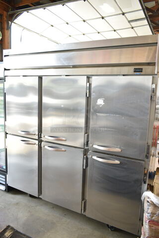 Beverage Air HF3HC-1HS Stainless Steel Commercial 6 Half Size Door Reach In Freezer w/ Poly Coated Racks on Commercial Casters. 115 Volts, 1 Phase. Tested and Working!