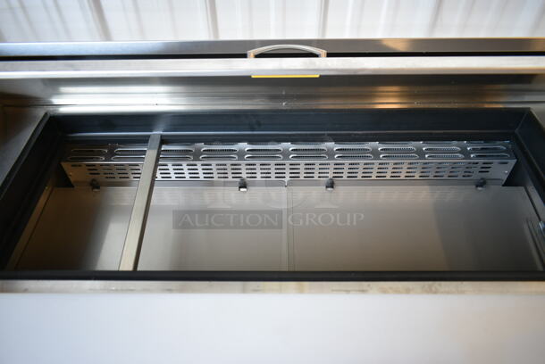 BRAND NEW SCRATCH AND DENT! 2023 Avantco 447APST48 Stainless Steel Commercial 48" 2 Door Stainless Steel Refrigerated Sandwich / Salad Prep Table on Commercial Casters. 115 Volts, 1 Phase. Tested and Working! - Image 3 of 7