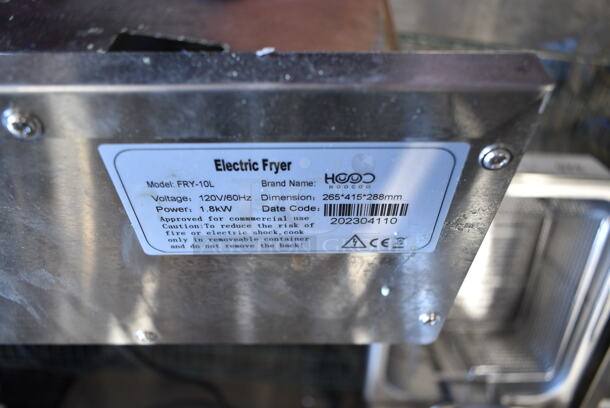 2 BRAND NEW SCRATCH AND DENT! 2023 Hoocoo FRY-10L Stainless Steel Commercial Countertop Electric Powered Fryer w/ Lid and Fry Basket. 120 Volts, 1 Phase. 2 Times Your Bid! - Image 8 of 8