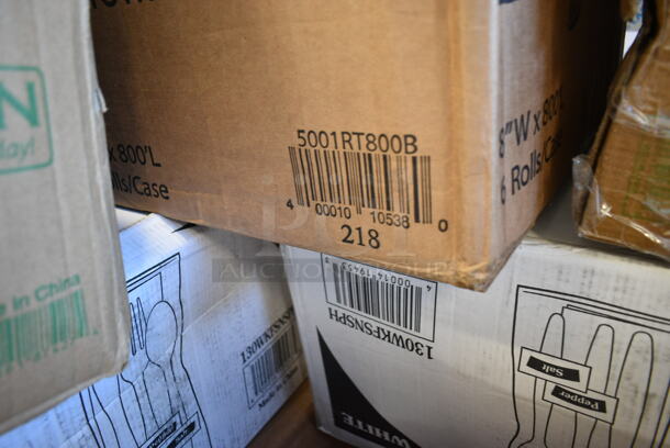 PALLET LOT of 22 BRAND NEW Boxes Including 43318TAR Choice 18" x 700' 40# White Butcher Paper Roll, 75169 1/6 Size Covers, 2 Box 130WKFSNSP Visions Individually Wrapped Heavy Weight White Plastic Cutlery Pack with Napkin and Salt and Pepper Packets - 500/Case, 50016C Choice 16 oz. Coffee Print Poly Paper Hot Cup - 1000/Case, 130HBKCUTFW Visions Individually Wrapped Black Heavy Weight Plastic Fork - 1000/Case, 5001RT800B Lavex 8" White Hardwound Paper Towel, 800 Feet / Roll - 6/Case. 22 Times Your Bid! - Image 10 of 12