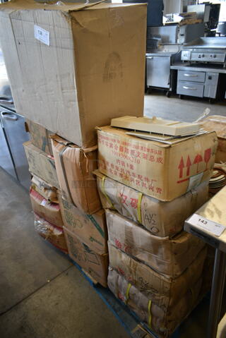 PALLET LOT of 35 BRAND NEW Boxes Including 2 Boxes Reco C652-21 Mugs, Vassar White Cups, C962-31NOTT 10-3/8" Plates, Oval Plates, Tea Saucers. 35 Times Your Bid!