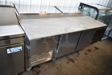 2014 Leader PT72 S/C Stainless Steel Commercial Pizza Prep Table w/ Oversized Stone Cutting Board on Commercial Casters. 115 Volts, 1 Phase. Tested and Working!