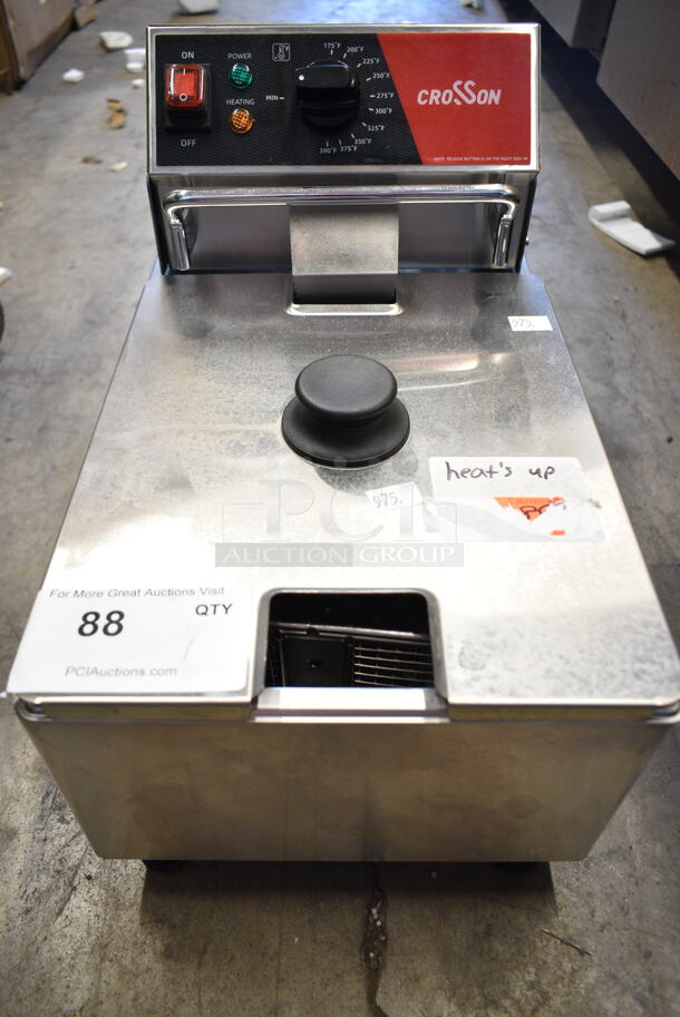 BRAND NEW SCRATCH AND DENT! 2023 Crosson CF-13 Stainless Steel Commercial Countertop Electric Powered Fryer w/ Metal Fry Basket and Lid. 120 Volts, 1 Phase. - Image 2 of 5