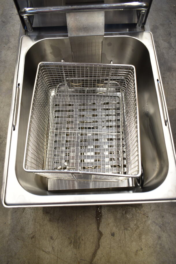 BRAND NEW SCRATCH AND DENT! 2023 Crosson CF-13 Stainless Steel Commercial Countertop Electric Powered Fryer w/ Metal Fry Basket and Lid. 120 Volts, 1 Phase. - Image 3 of 5