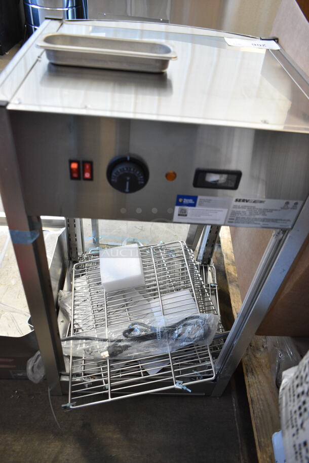 BRAND NEW SCRATCH AND DENT! ServIt 423PDW12D2S Stainless Steel Commercial Countertop 12" Self-Service Countertop Display Warmer with 4 Shelves. See Pictures for Broken / Missing Glass Panes. Tested and Working! - Image 5 of 7