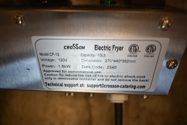BRAND NEW SCRATCH AND DENT! 2023 Crosson CF-13 Stainless Steel Commercial Countertop Electric Powered Fryer w/ Metal Fry Basket and Lid. 120 Volts, 1 Phase. - Image 5 of 5
