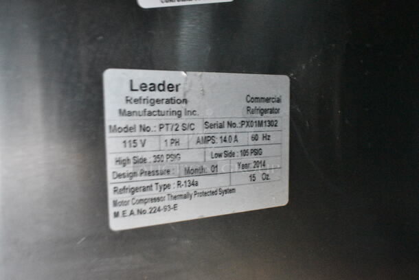 2014 Leader PT72 S/C Stainless Steel Commercial Pizza Prep Table w/ Oversized Stone Cutting Board on Commercial Casters. 115 Volts, 1 Phase. Tested and Working! - Image 9 of 9