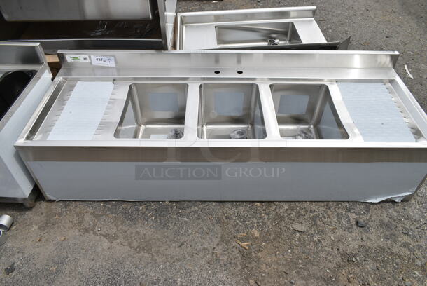 BRAND NEW SCRATCH AND DENT! Regency 600B32160213 Stainless Steel 3 Bowl Underbar Sink with Two Drainboards. No Legs. Bays 10x14x9.5. Drain Board 11.5x15 - Image 2 of 6