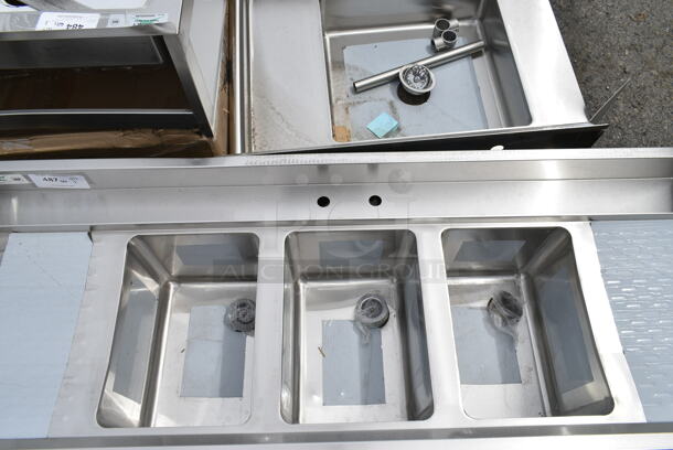 BRAND NEW SCRATCH AND DENT! Regency 600B32160213 Stainless Steel 3 Bowl Underbar Sink with Two Drainboards. No Legs. Bays 10x14x9.5. Drain Board 11.5x15 - Image 4 of 6