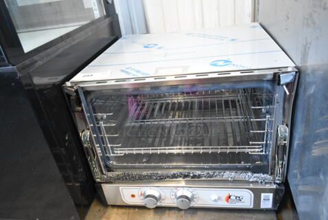 BRAND NEW SCRATCH AND DENT! Cooking Performance Group CPG 351COHT3A Stainless Steel Commercial Electric Thermostatic Countertop 3 Tray Half Size Convection Oven with Steam Injection. See Pictures For Broken Glass. 120 Volts, 1 Phase. Tested and Working!