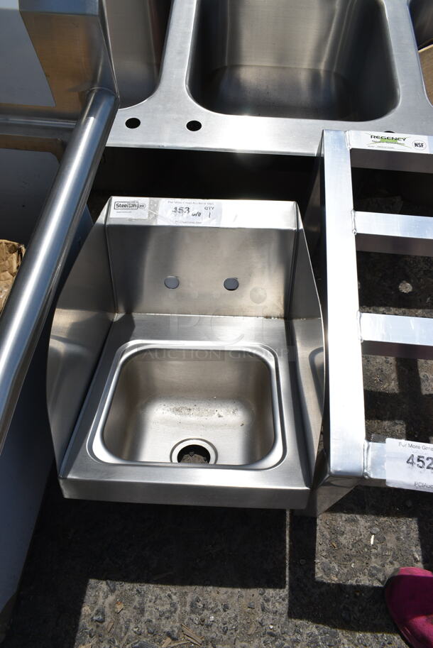 BRAND NEW SCRATCH AND DENT! Steelton 522HS1216S 12" x 16" Wall Mounted Hand Sink with Side Splashes. No Faucet/Handles. - Image 2 of 4