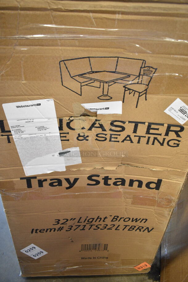 BRAND NEW SCRATCH AND DENT! Lancaster Table & Seating 371TS32LTBRN 18 1/2" x 16 1/4" x 32" Folding Wood Tray Stand Light Brown. May Be Missing Pieces. - Image 2 of 4