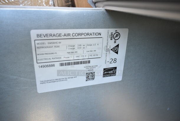 BRAND NEW SCRATCH AND DENT! Beverage Air SM58HC-W Stainless Steel Commercial 58" White 1-Sided Cold Wall Milk Cooler on Commercial Casters. 115 Volts, 1 Phase. Tested and Working! - Image 8 of 10