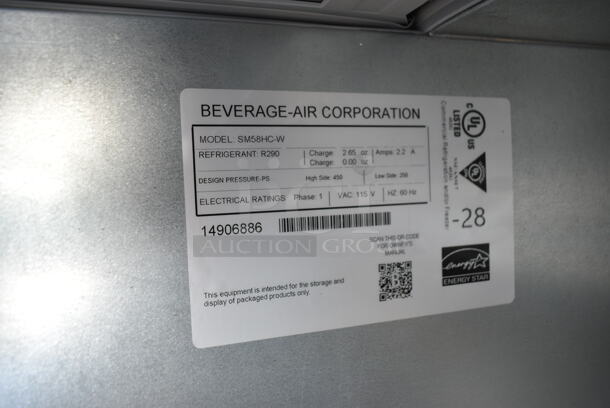 BRAND NEW SCRATCH AND DENT! Beverage Air SM58HC-W Stainless Steel Commercial 58" White 1-Sided Cold Wall Milk Cooler on Commercial Casters. 115 Volts, 1 Phase. Tested and Working! - Image 10 of 10