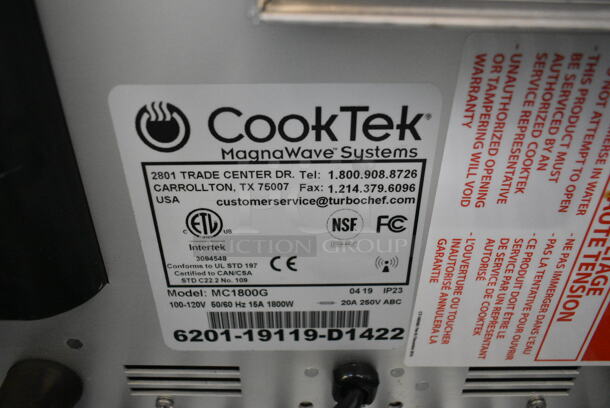2019 CookTek MC1800G Stainless Steel Commercial Countertop Electric Powered Single Burner Induction Range.  - Image 2 of 2