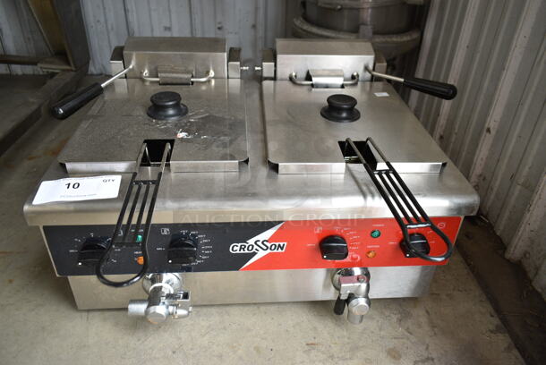 BRAND NEW SCRATCH AND DENT! 2023 Crosson EF-6V-2 Stainless Steel Commercial Countertop Electric Powered 2 Bay Fryer. 120 Volts, 1 Phase. - Image 2 of 5