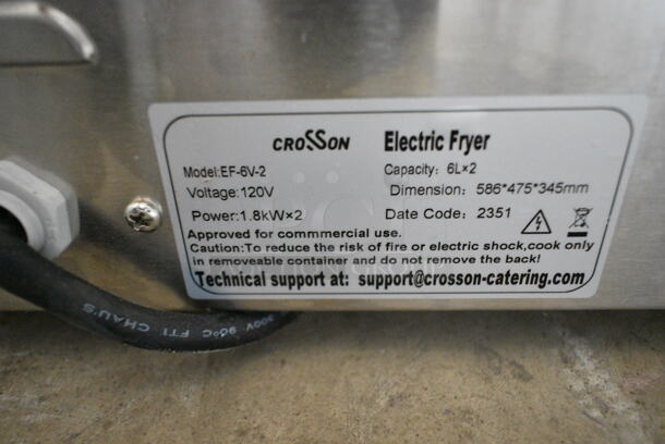 BRAND NEW SCRATCH AND DENT! 2023 Crosson EF-6V-2 Stainless Steel Commercial Countertop Electric Powered 2 Bay Fryer. 120 Volts, 1 Phase. - Image 5 of 5