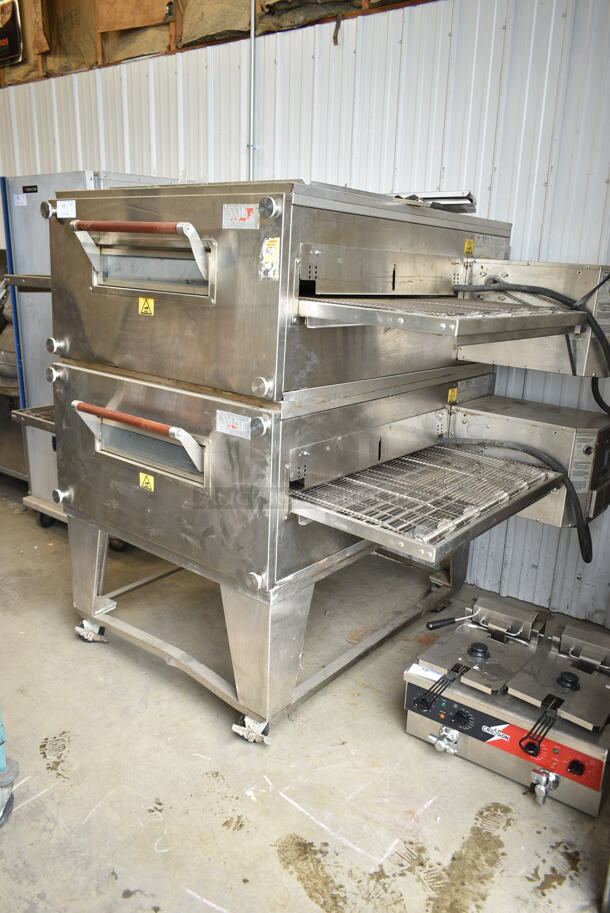 2 2017 XLT 3240B-EL-S4173 Stainless Steel Commercial Electric Powered Conveyor Pizza Ovens on Commercial Casters. 480 Volts, 3 Phase. 2 Times Your Bid! - Image 1 of 9